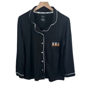 Born Womens Halloween‎ Pajama Top Large French Bulldog Pumpkin Dog Black Sleep